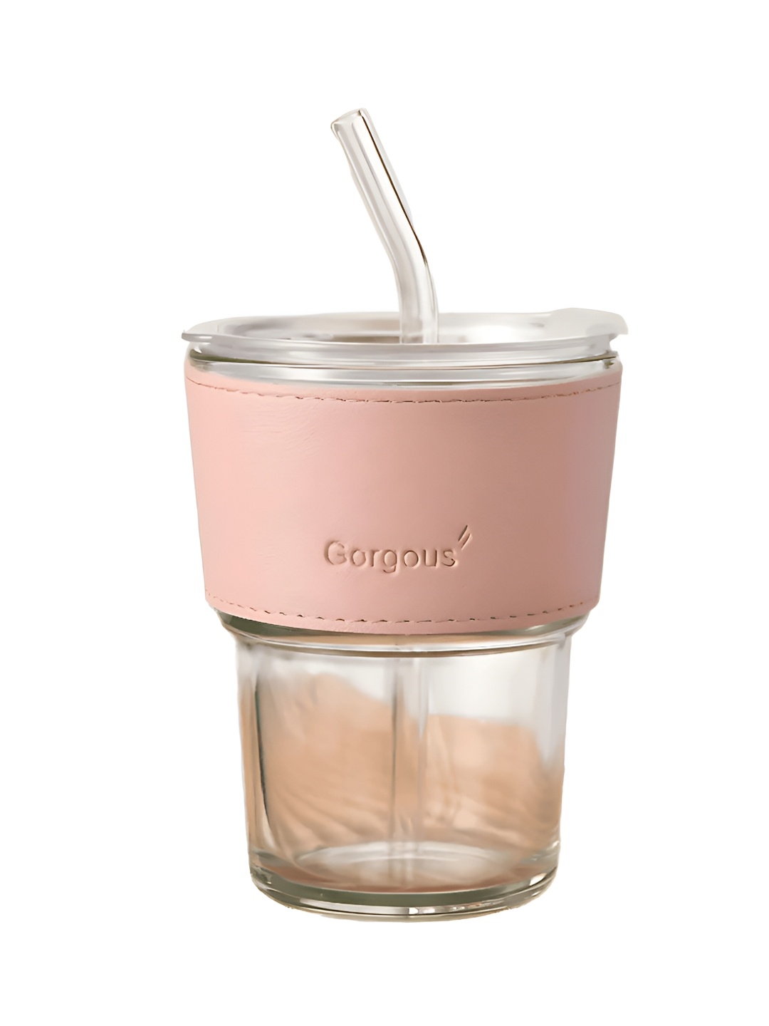 

WELOUR Transparent & Pink Glossy Glass Cup 450ml