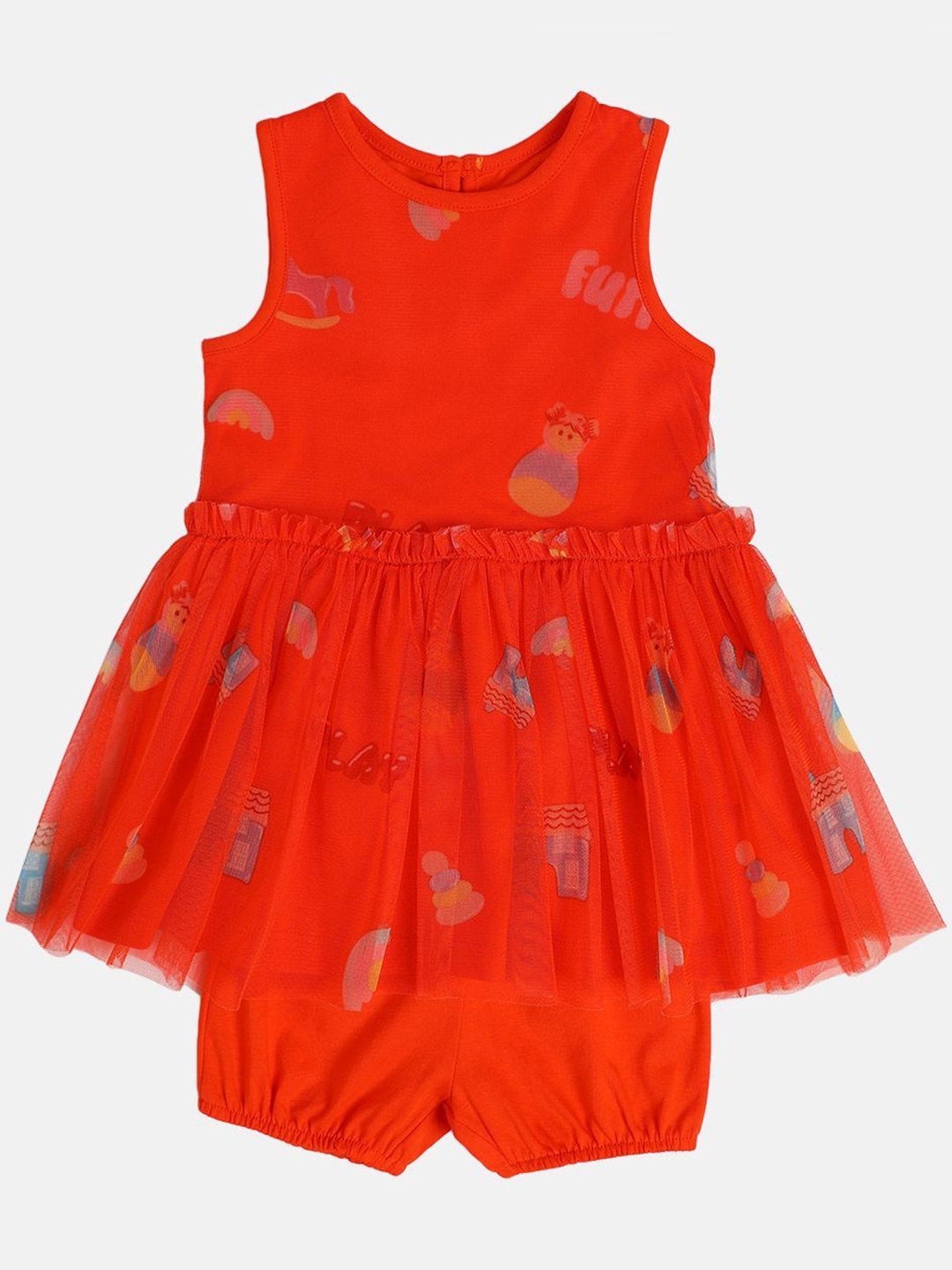 

MINI KLUB Girls Printed Conversational Fit & Flare Dress, Red