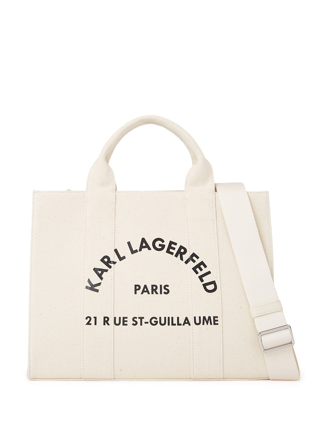 

Karl Lagerfeld Printed Shopper Handheld Bag with Cut Work, Beige