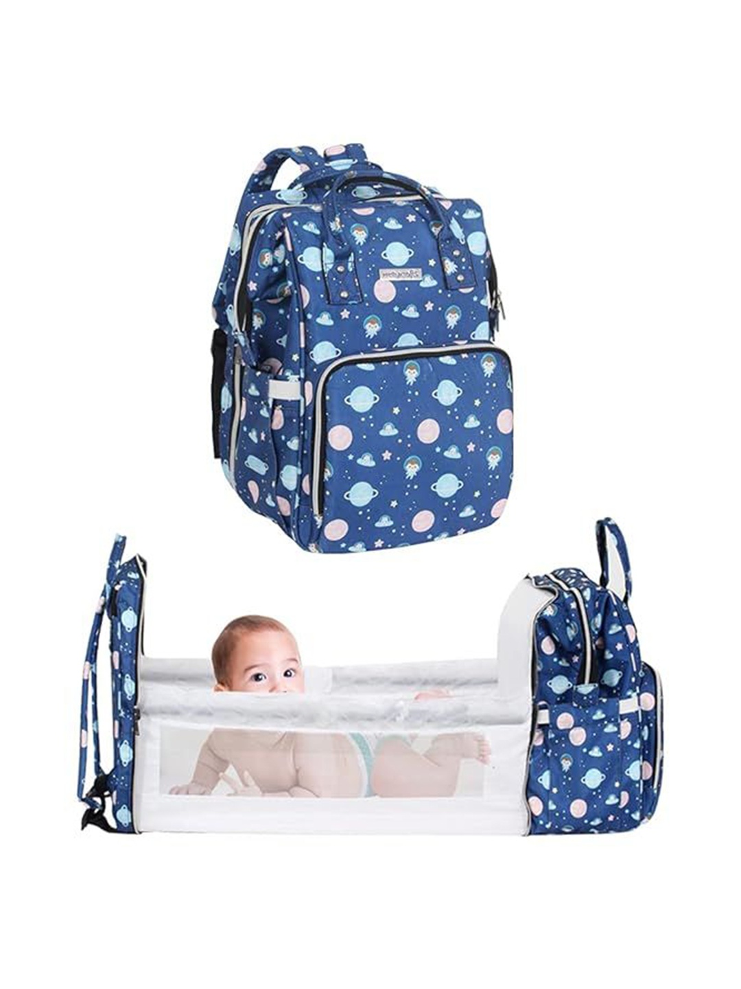 

prettykrafts Blue & White Printed Diaper Bag