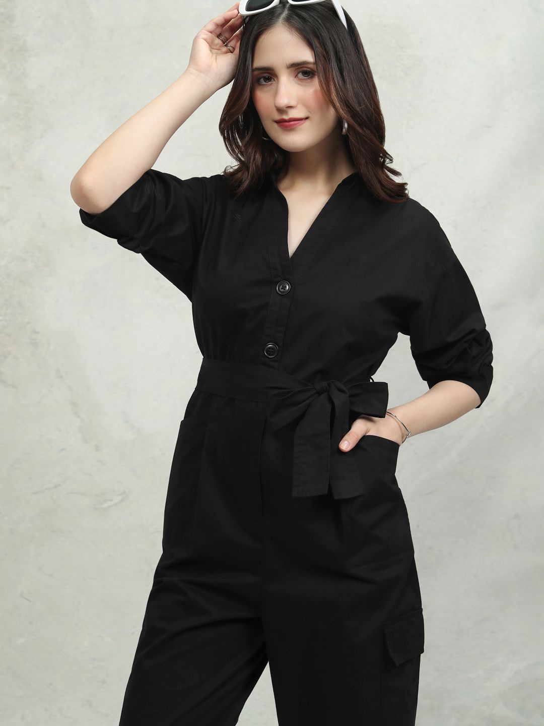 

ESPYR By Tokyo Talkies Women Waist Tie-Ups Basic Jumpsuit, Black