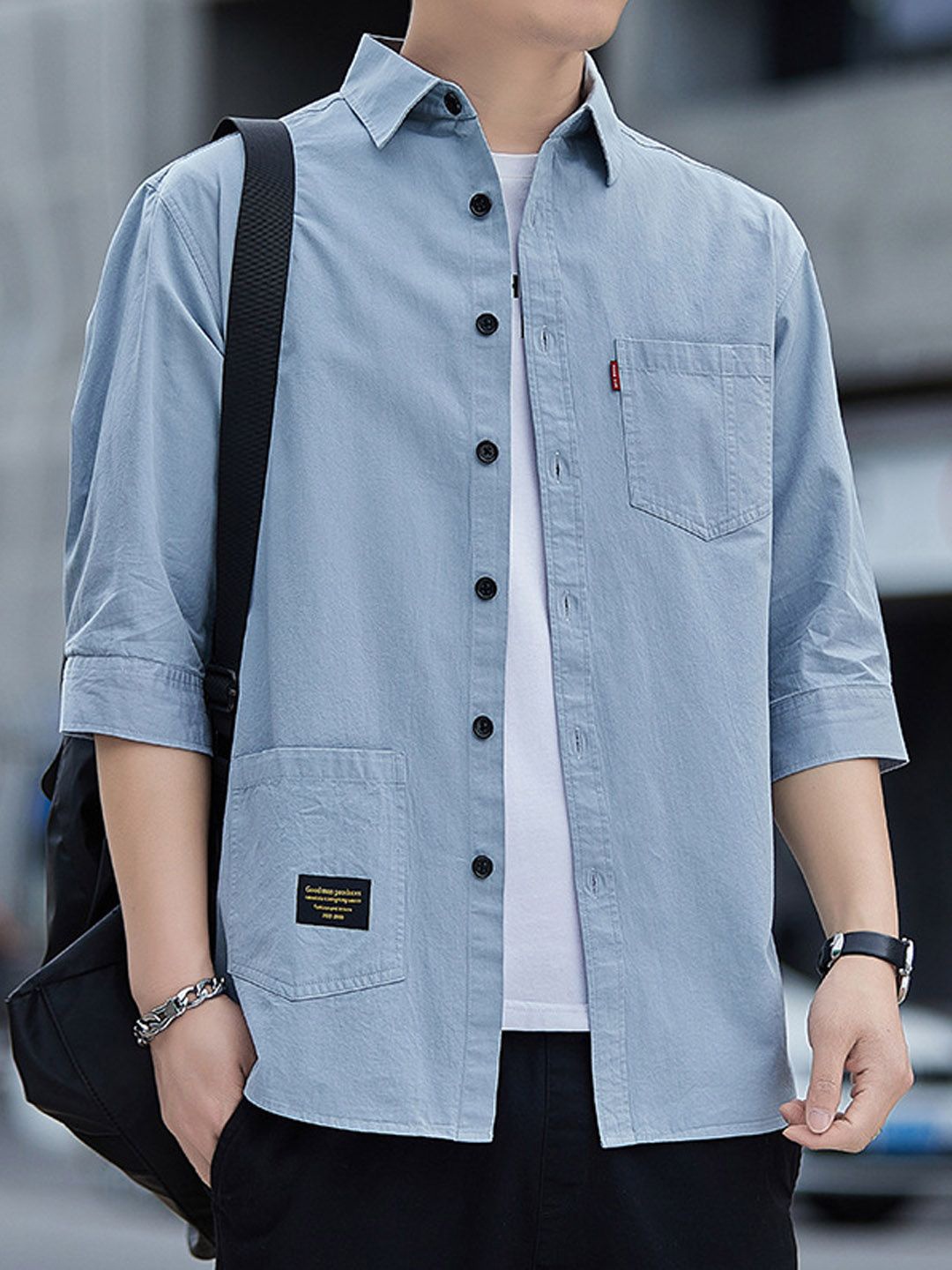 

StyleCast Men Spread Collar Solid Cotton Casual Shirt, Blue