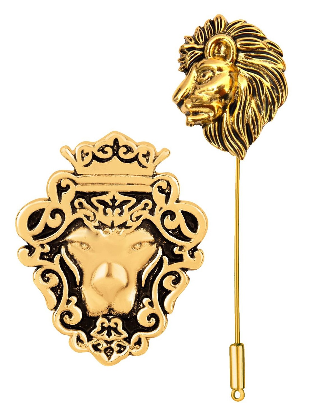 

Mahi Pack of 2 Men Gold-Toned Lion-Face Shaped Brooches