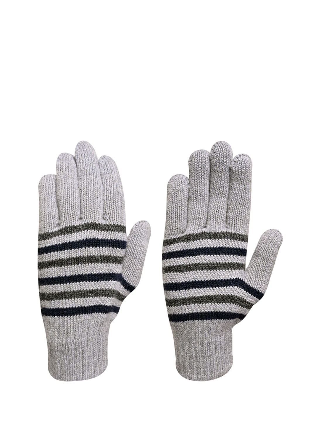 

LOOM LEGACY Men Winter Woollen Striped Acrylic Winter Gloves, Grey