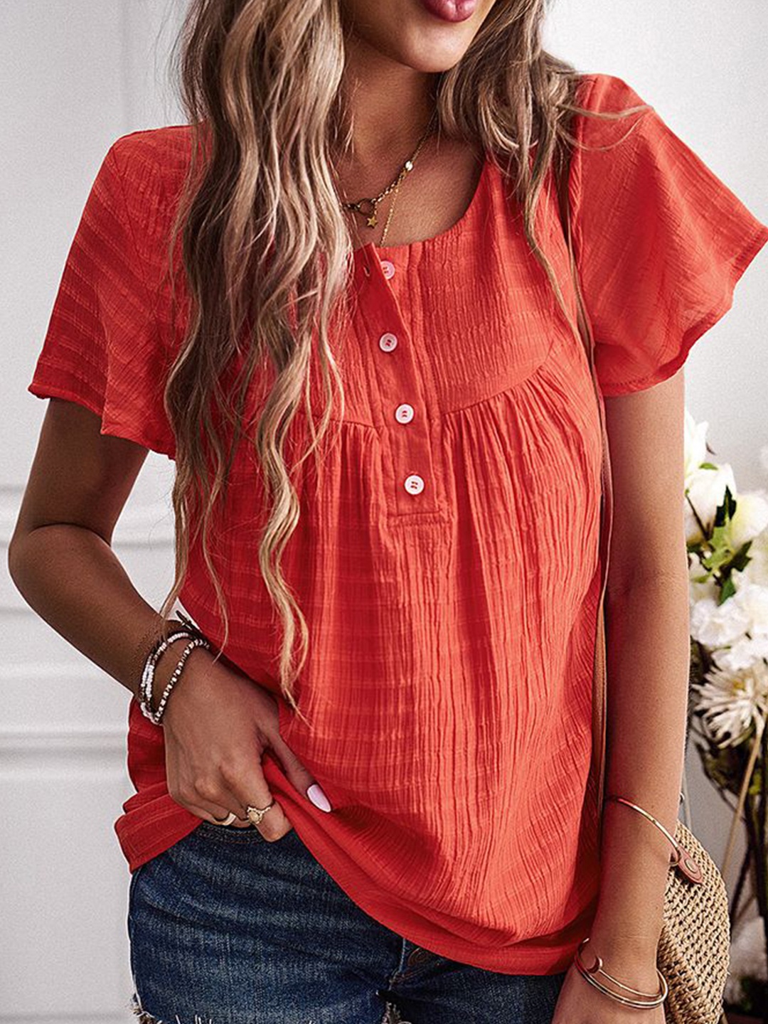 

StyleCast Women Solid Round Neck Top, Orange