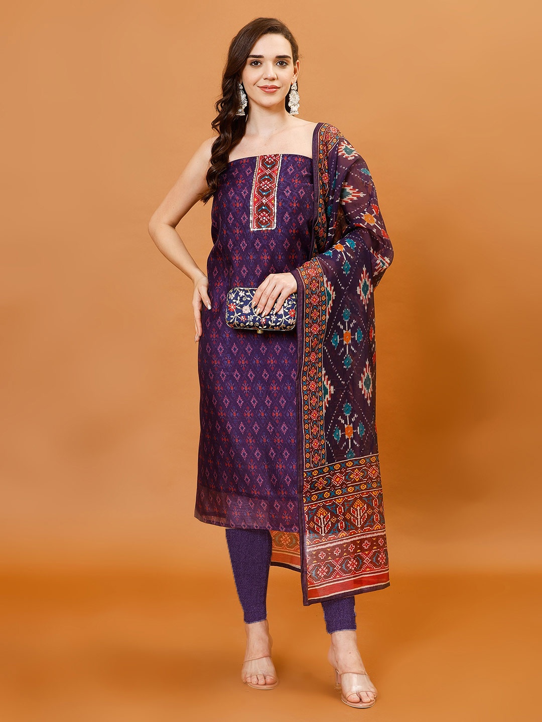 

Meena Bazaar Printed Art Silk Unstitched Dress Material, Purple
