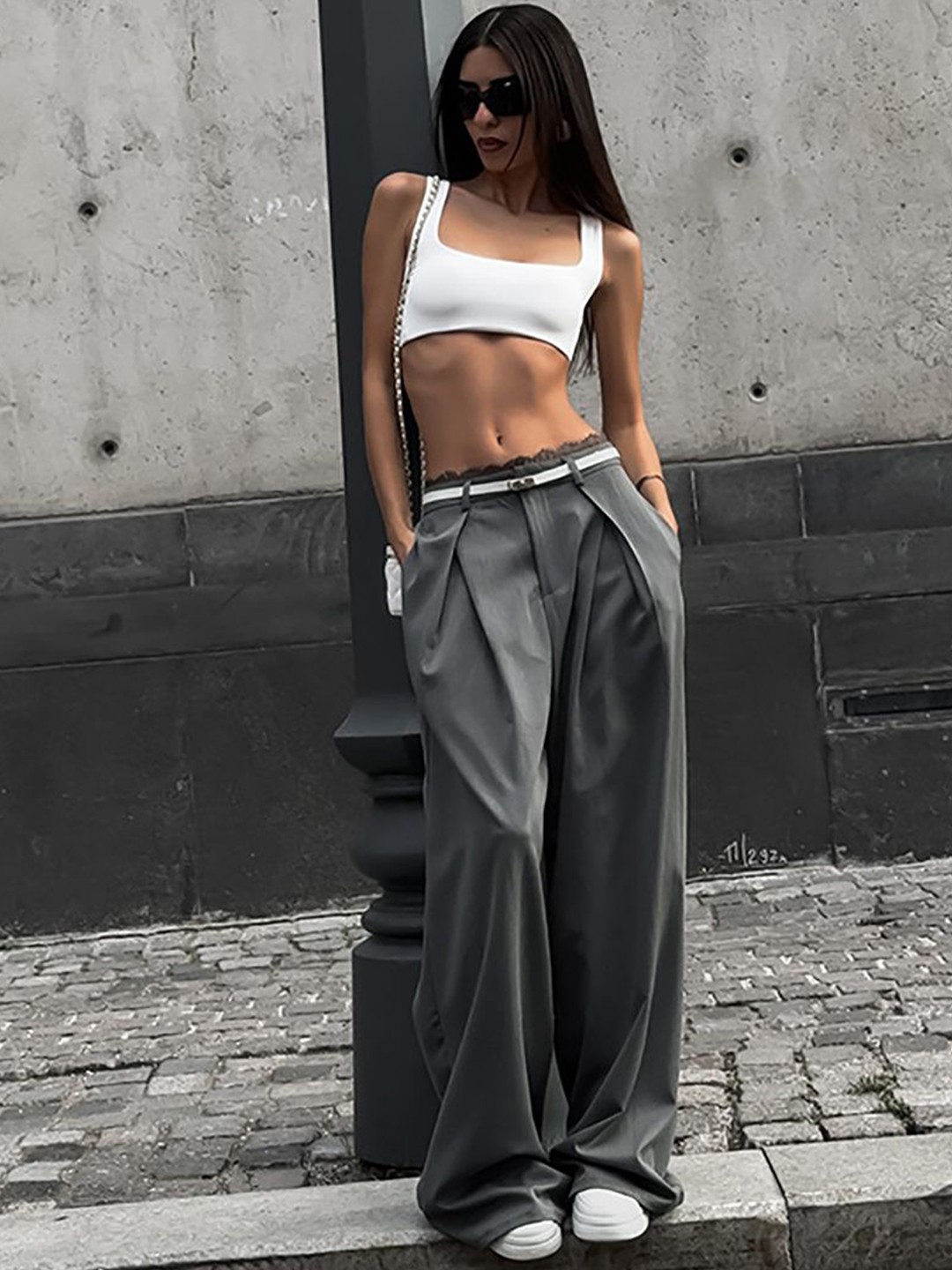 

StyleCast x Revolte Women Loose Fit Easy Wash Pleated Trousers, Grey