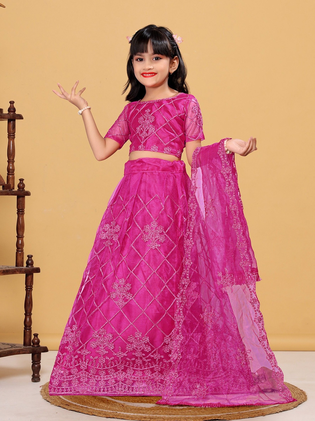 

FULPARI Unisex Kids Embellished Semi-Stitched Lehenga & Unstitched Blouse With Dupatta, Pink