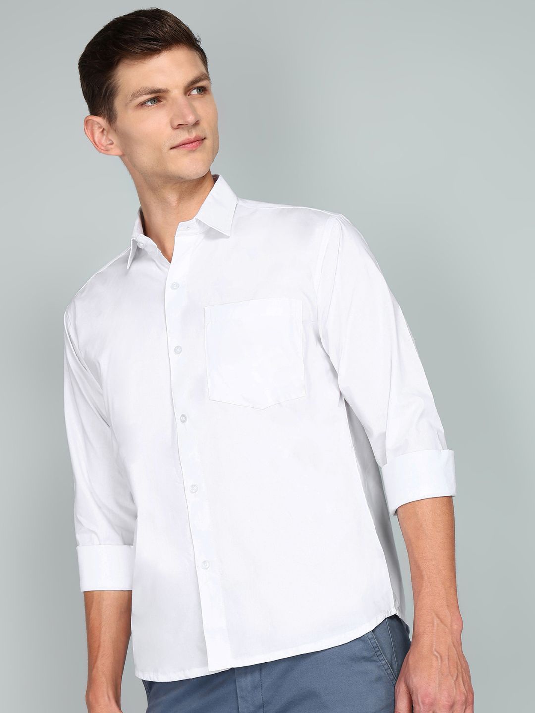 

Ethazh Men Spread Collar Solid Formal Shirt, White
