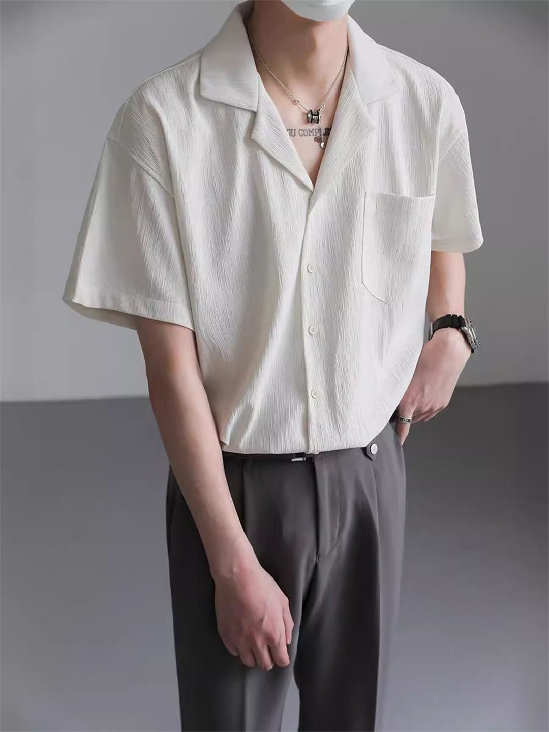 

StyleCast Men Cuban Collar Solid Casual Shirt, White