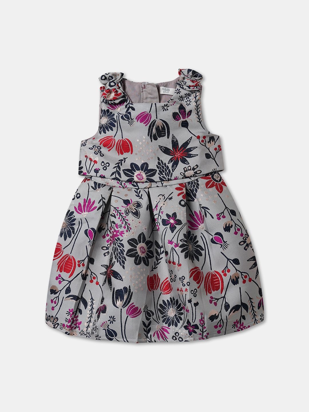 

R&B Girls Floral Print A-Line Dress, Grey