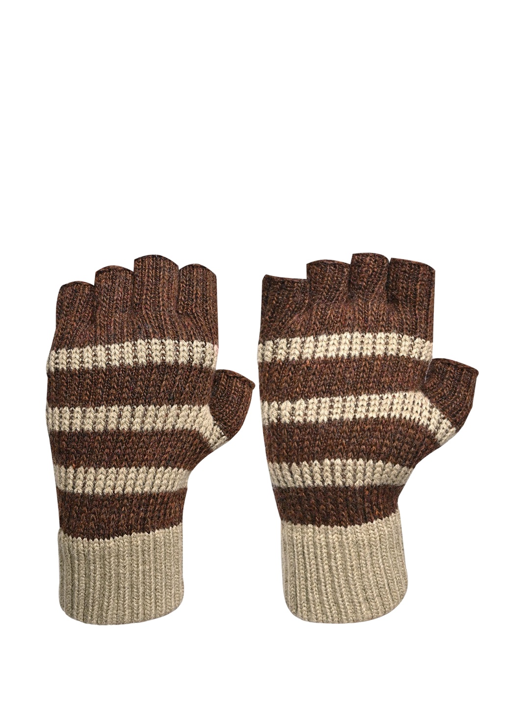 

LOOM LEGACY Men Striped Acrylic Fingerless Gloves, Brown