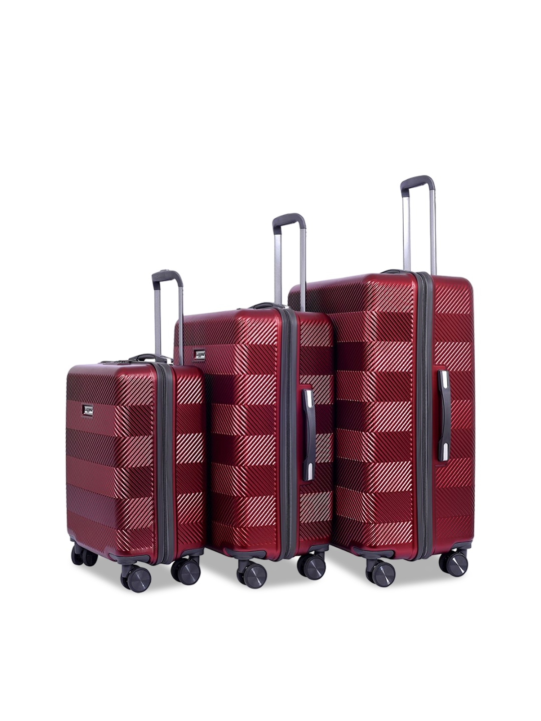 

Luggero Unisex Set Of 3 Textured Hard-Sided 360-Degree Rotation Trolley Bags, Red
