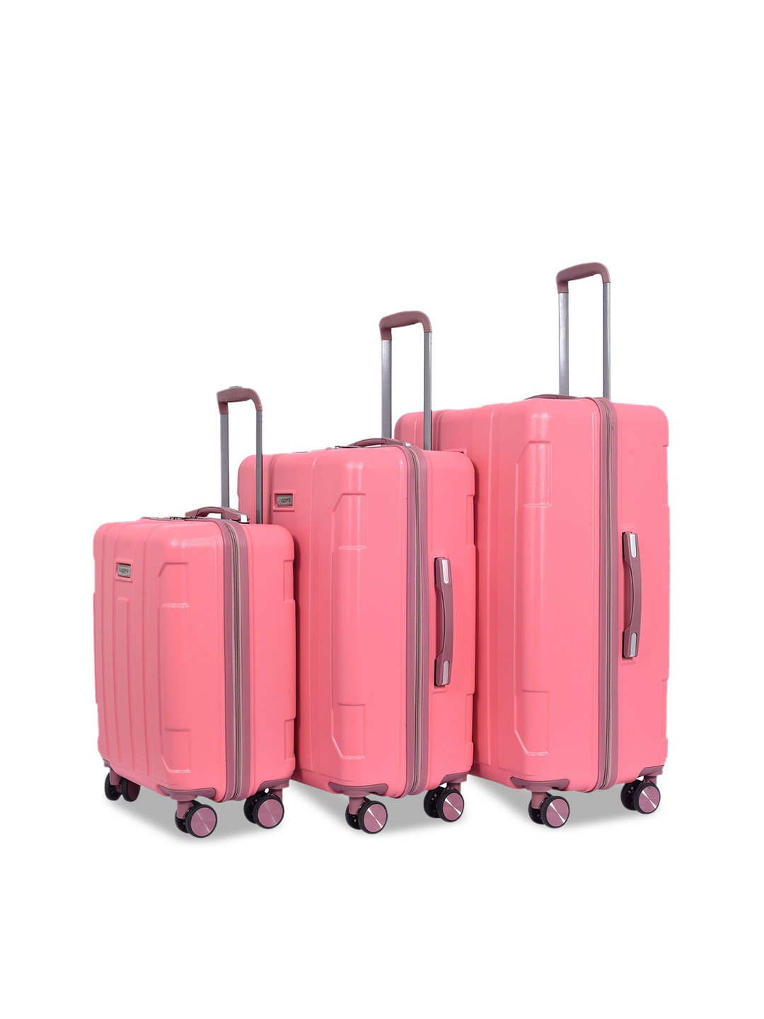 

Luggero Set Of 3 Hard-Sided Large, Medium & Cabin Trolley Bag, Pink
