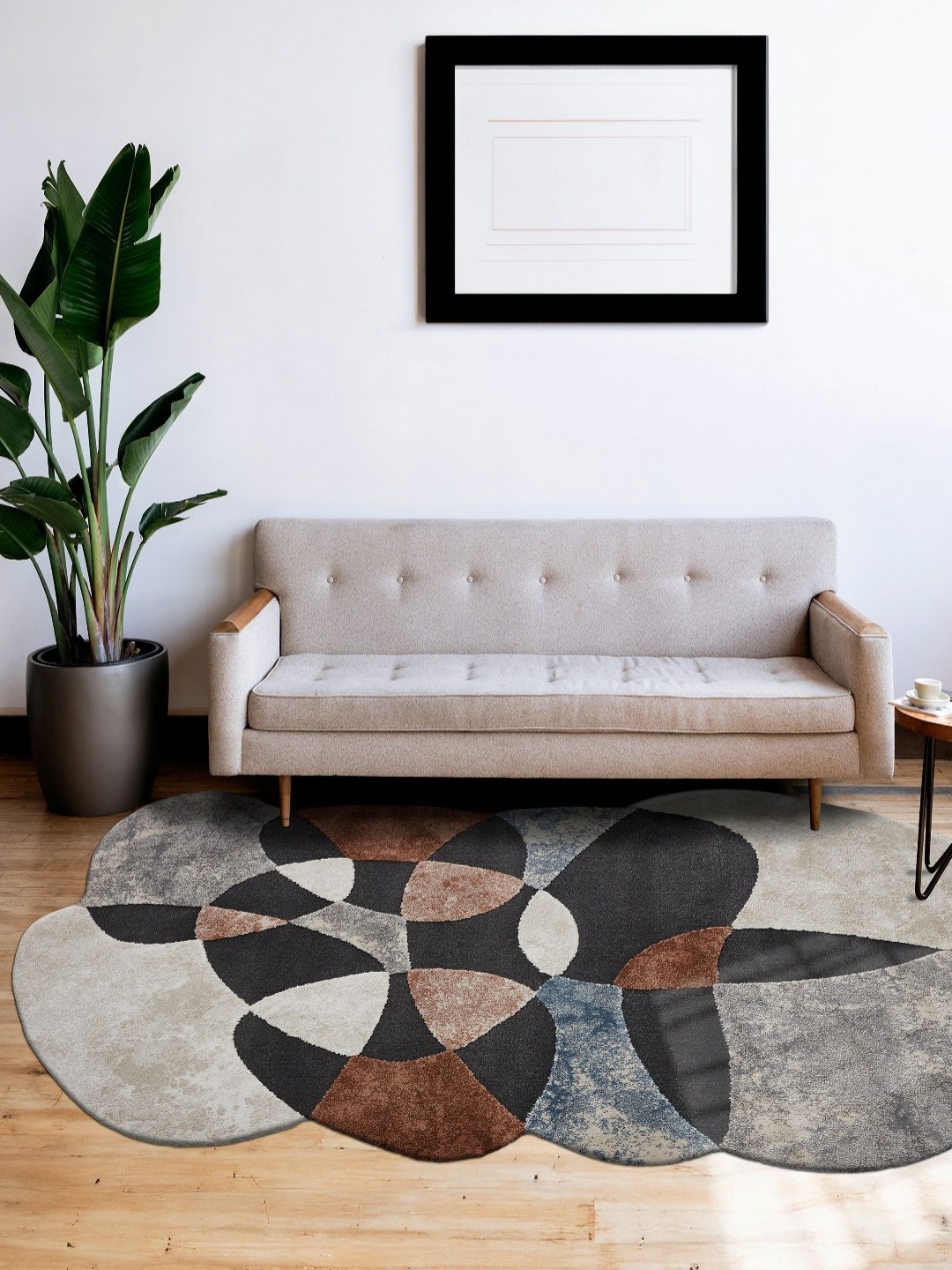 

OBSESSIONS Charcoal & Brown Abstract Printed Anti-Skid Carpet