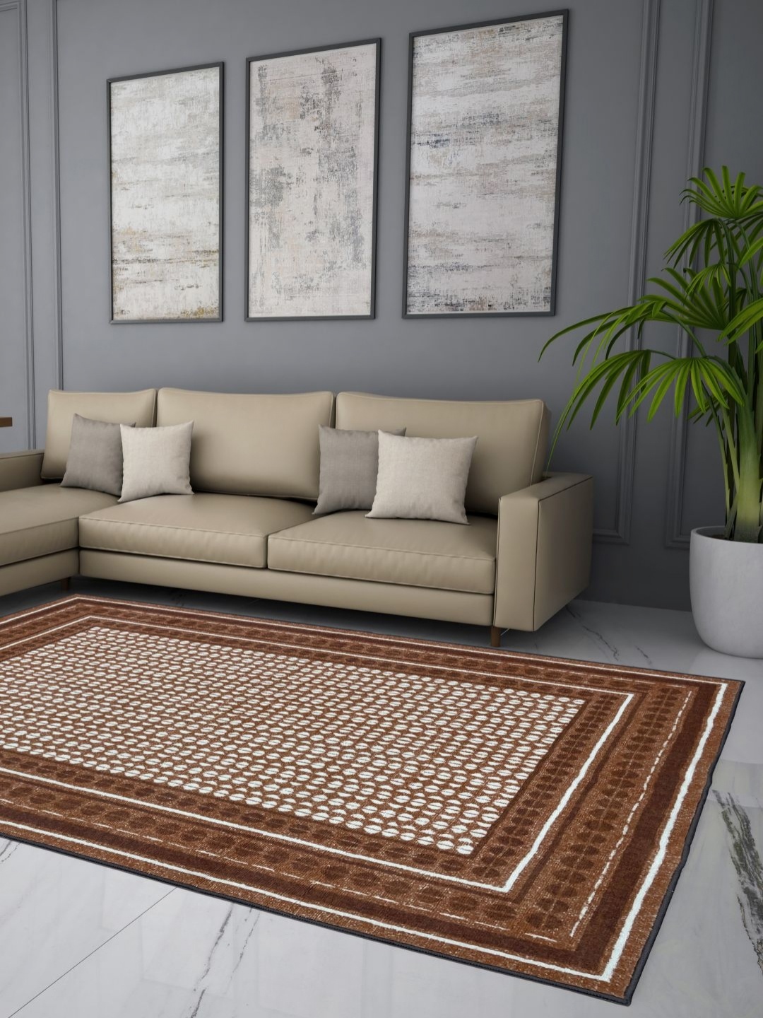 

Welspun Brown & White Geometric Anti-Skid Carpet