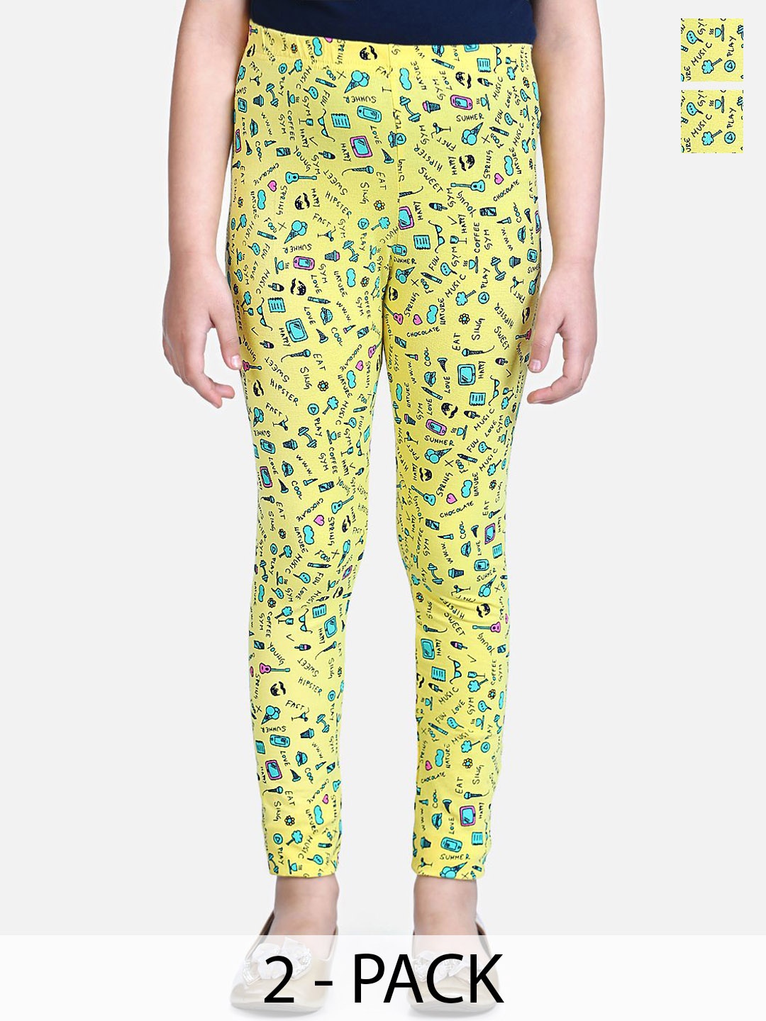

Naughty Ninos Girls Pack Of 2 Printed Ankle-Length Leggings, Yellow