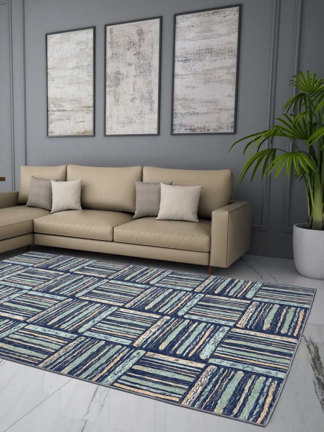 

Welspun Blue & Green Geometric Anti-Skid Carpet