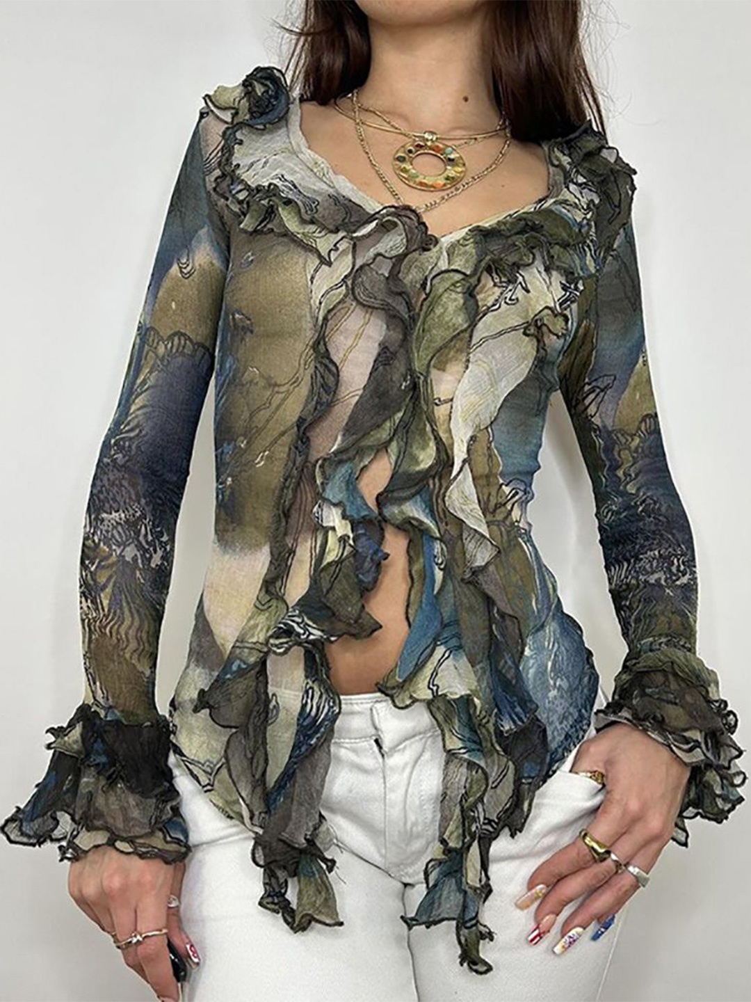

StyleCast x Revolte Women Abstract Printed V-Neck Top, Green