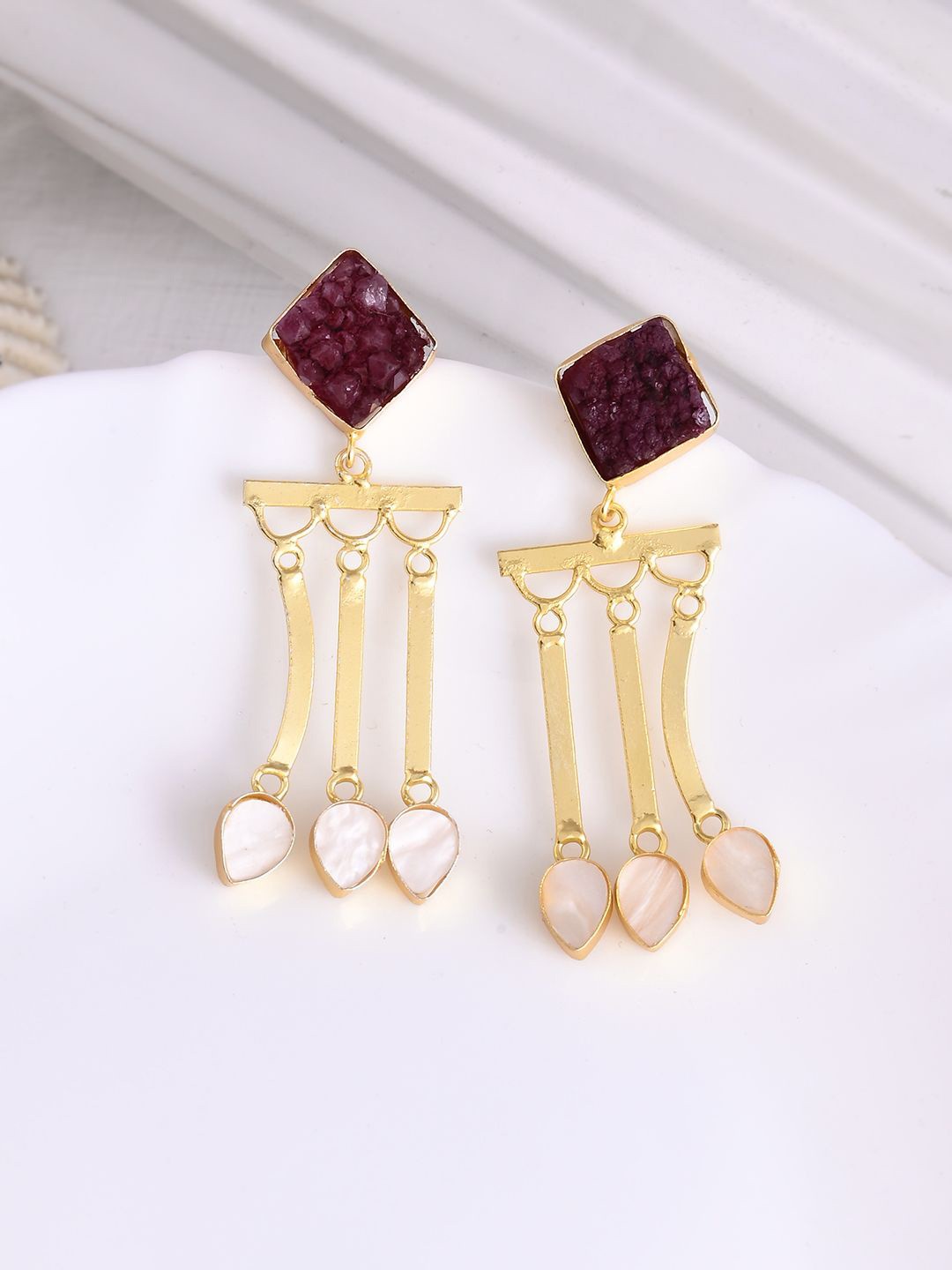 

DASTOOR Gold Plated Artificial Stones Studded Contemporary Drop Earrings
