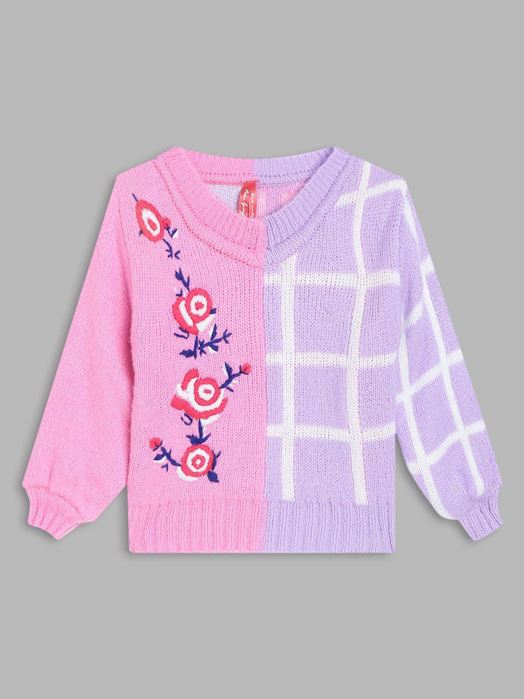 

Blue Giraffe Girls Floral Colourblocked Pullover, Pink
