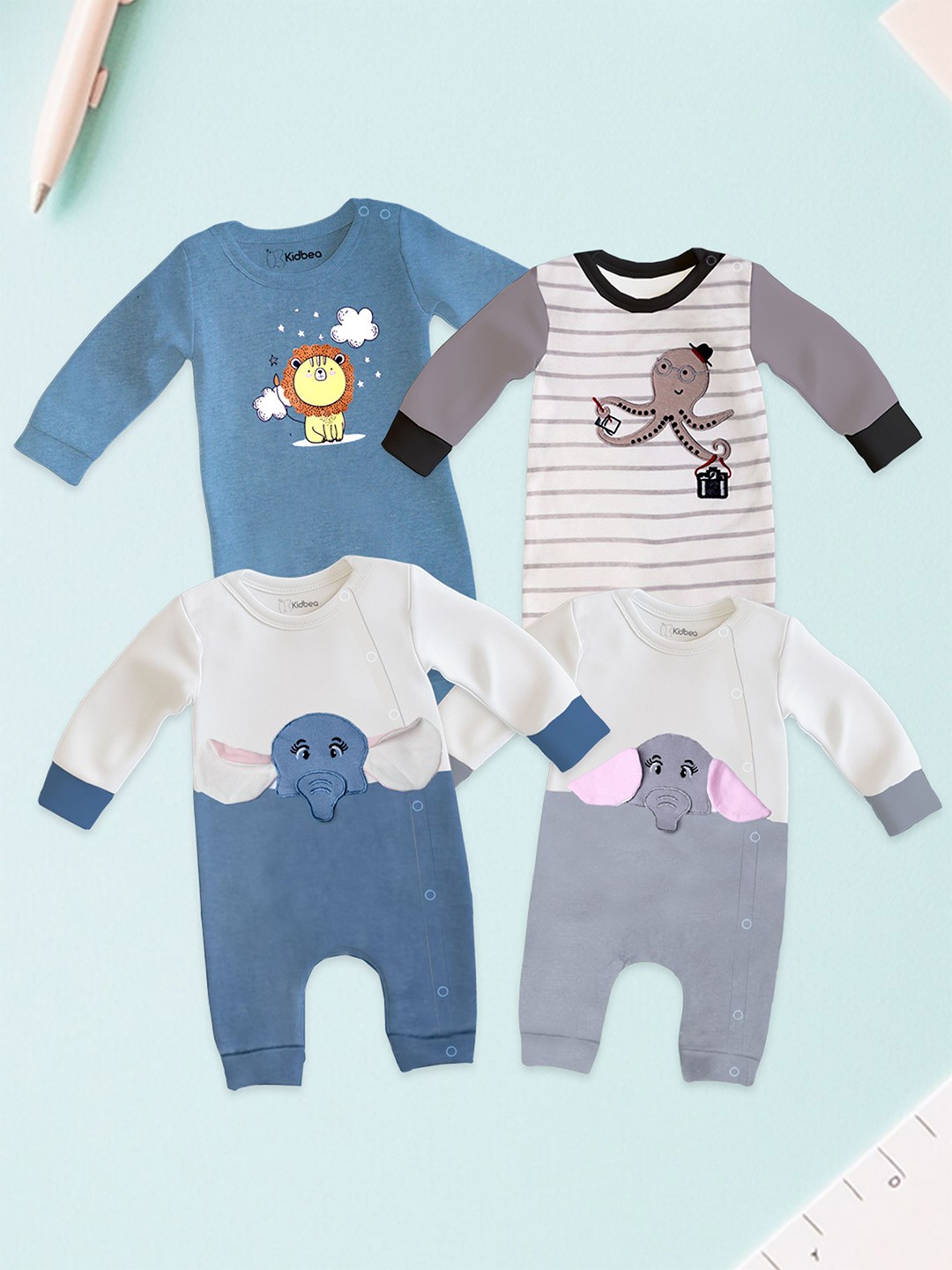 

Kidbea Infants Pack Of 4 Rompers, Brown
