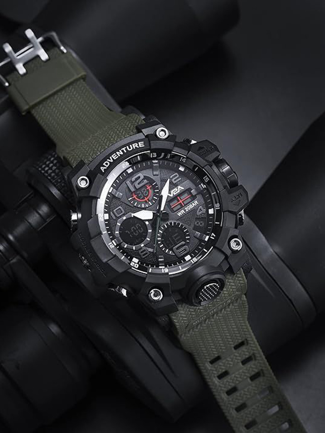 

V2A Men Embellished Dial & Bracelet Style Straps Analogue and Digital Watch V2A-CS-1518-Green-0