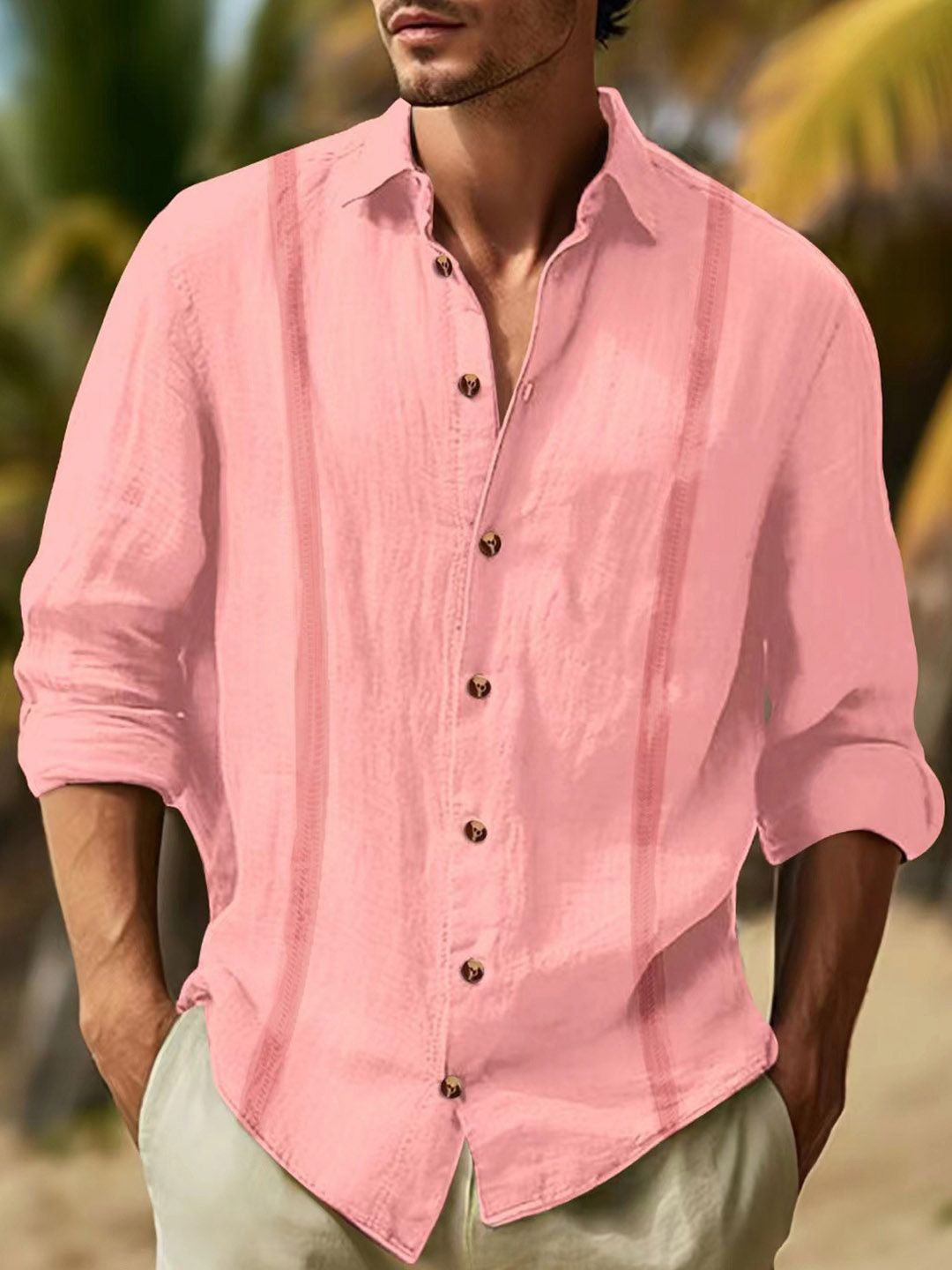 

StyleCast Men Spread Collar Solid Cotton Casual Shirt, Pink