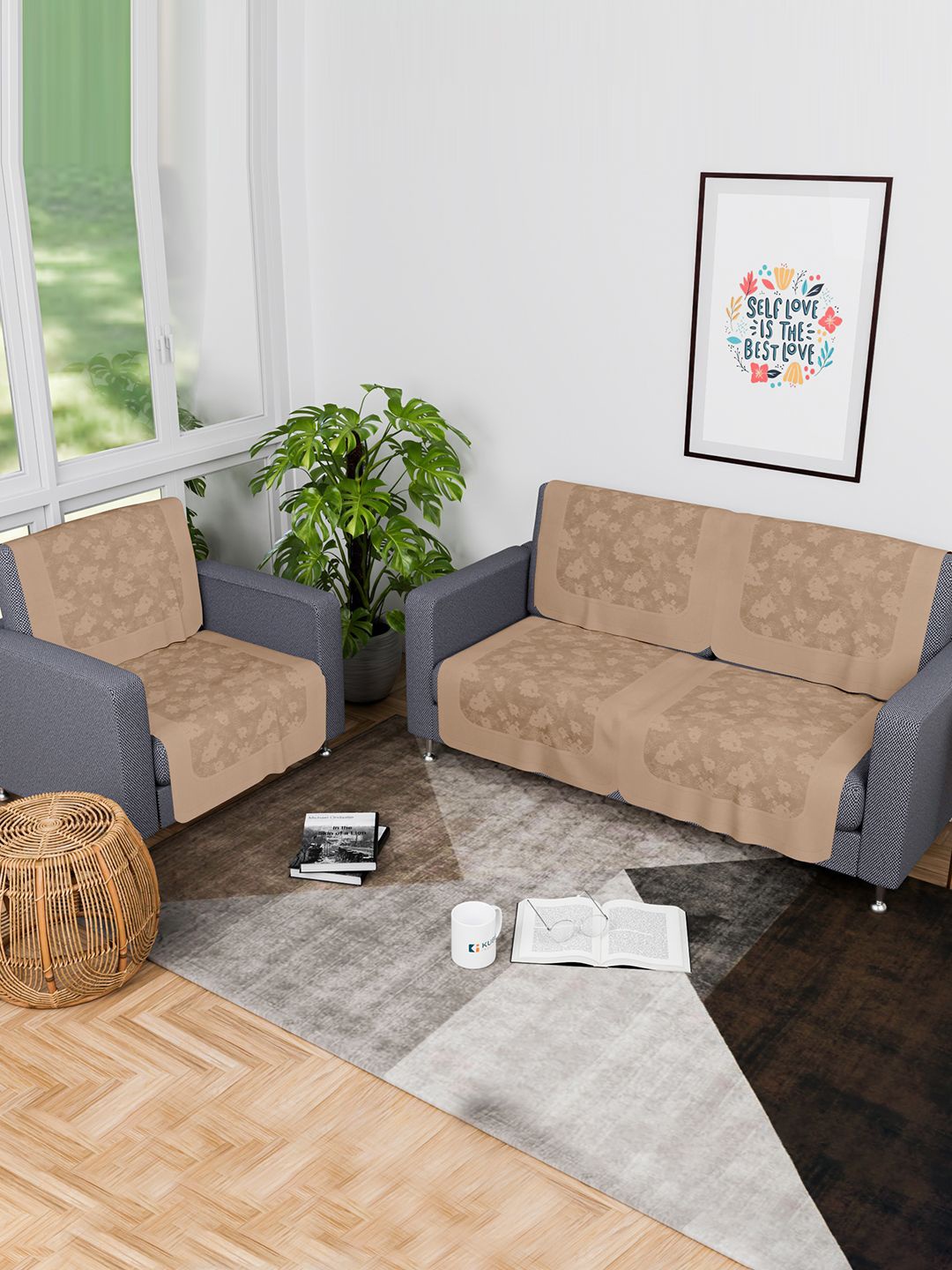 

Kuber Industries Camel Brown 6 Pieces Printed 3 Seater Sofa Cover