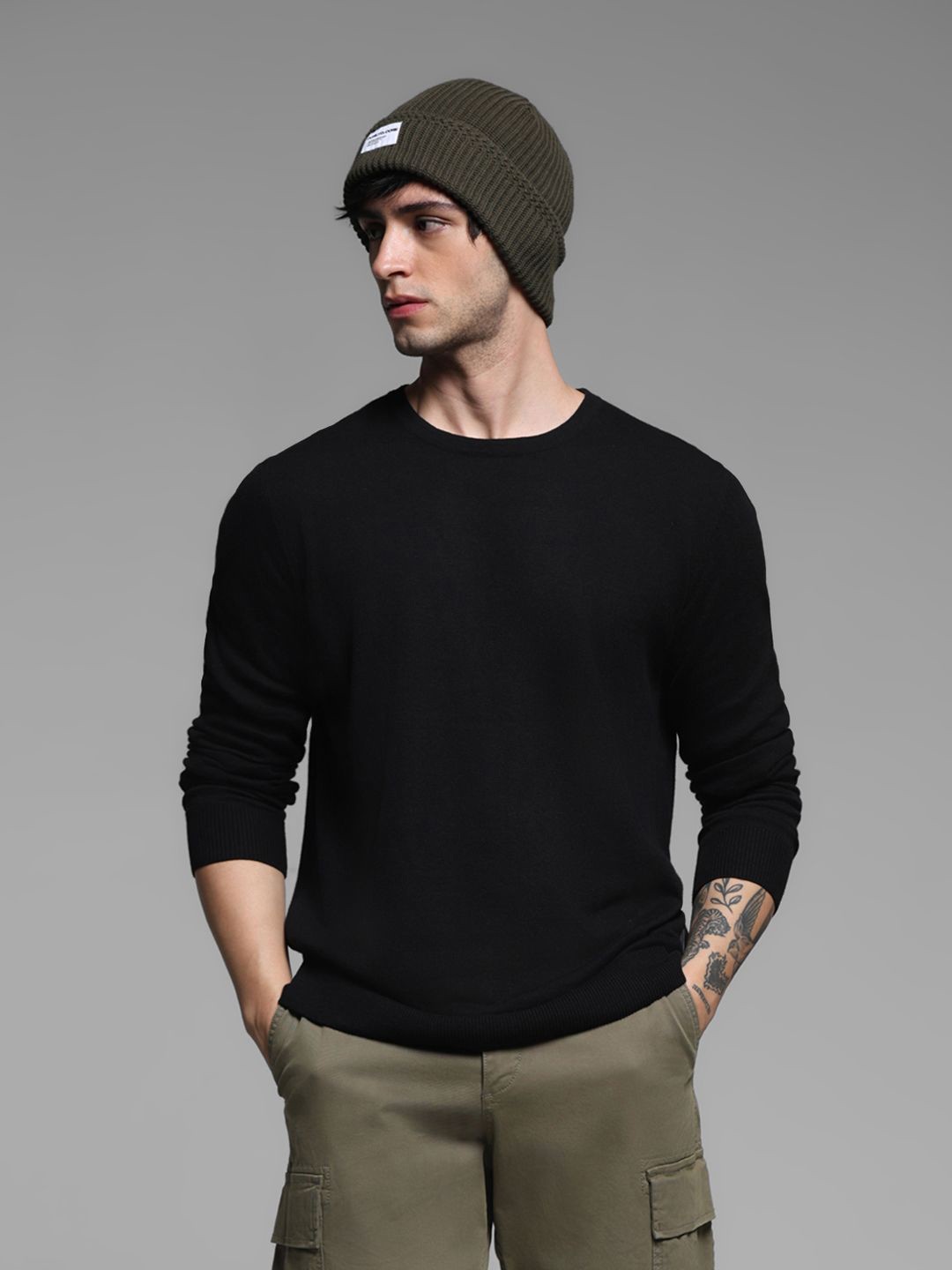 

Jack & Jones Men Solid Pullover Long Sleeves Casual Sweaters, Black