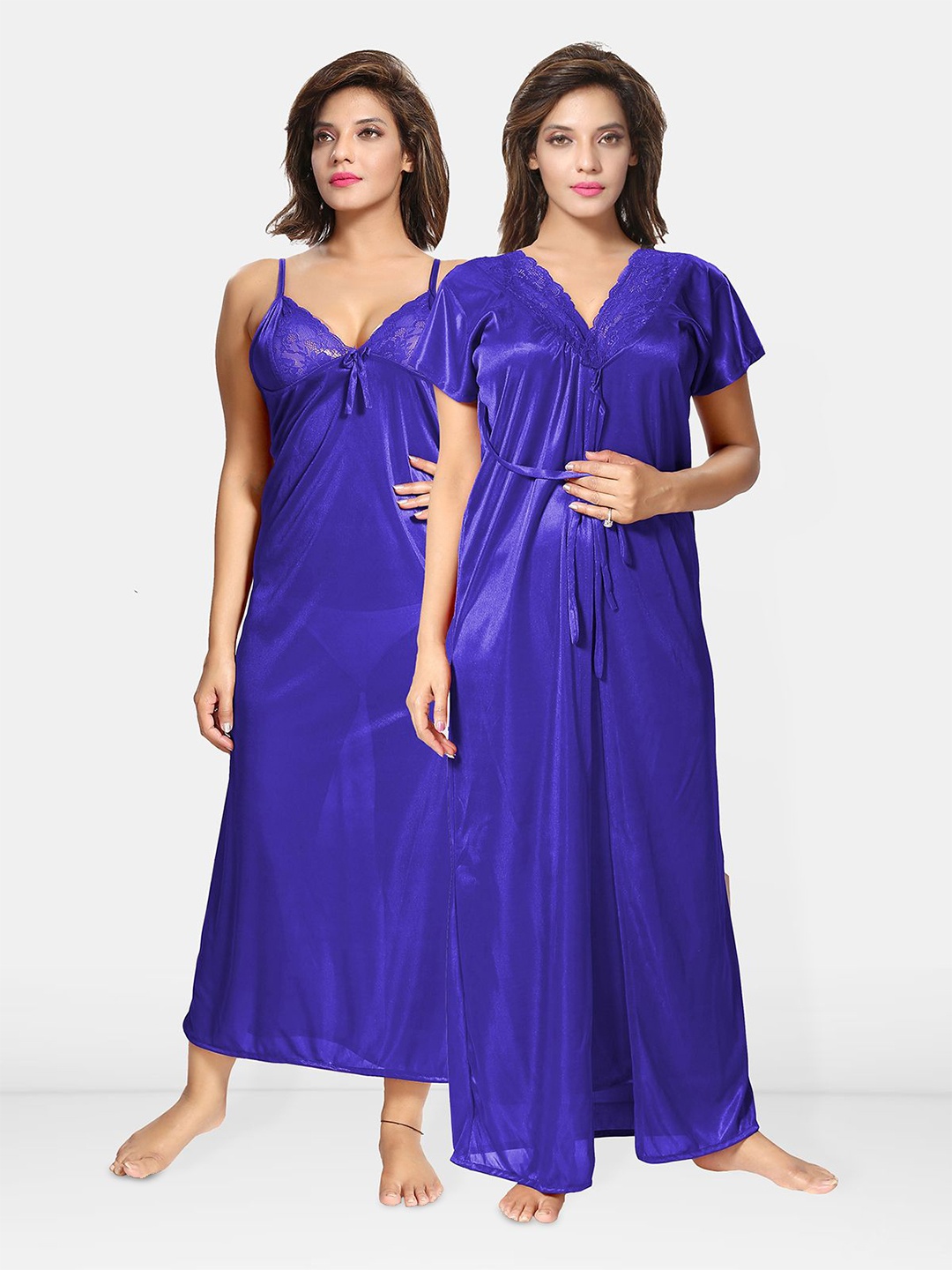 

Be You Women Pack of 2 Nighty with Robe Nightdress, Blue