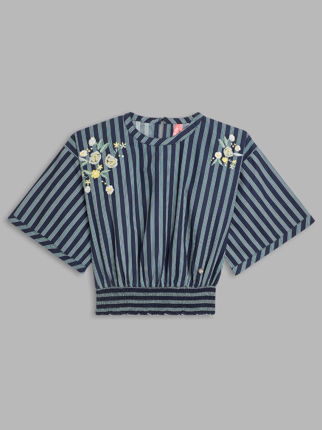 

Blue Giraffe Girls Vertical Striped Round Neck Cotton Top