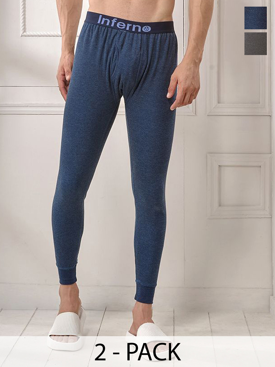 

INFERNO Pack of 2 Men Thermal Bottom with Fleeced Linning, Blue
