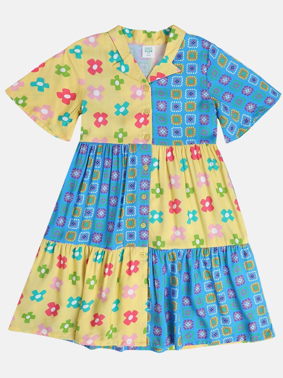 

MINI KLUB Girls Floral Printed A-Line Dress, Yellow