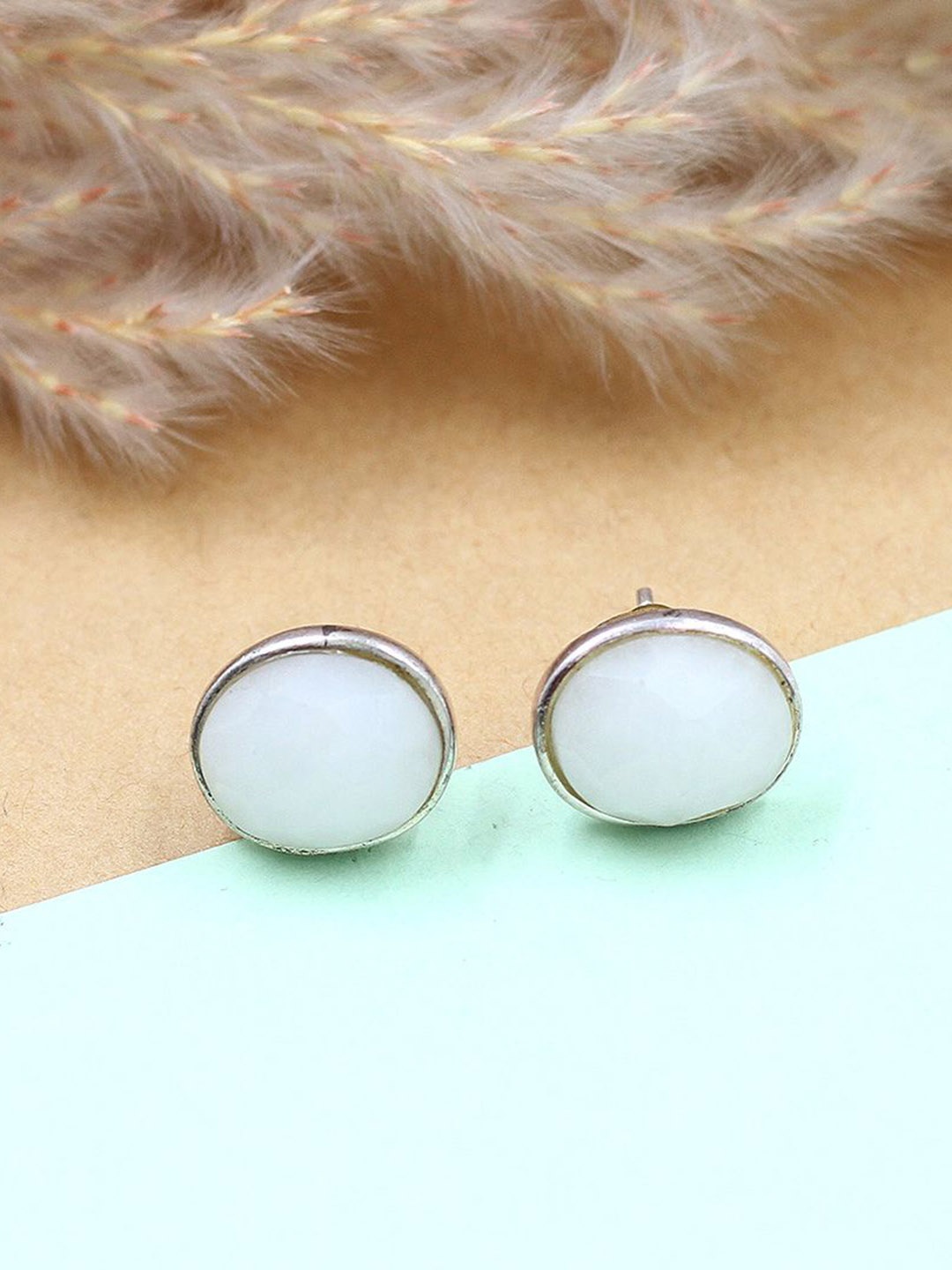 

SANGEETA BOOCHRA Refined Charm Silver Stone Studded Circular Studs