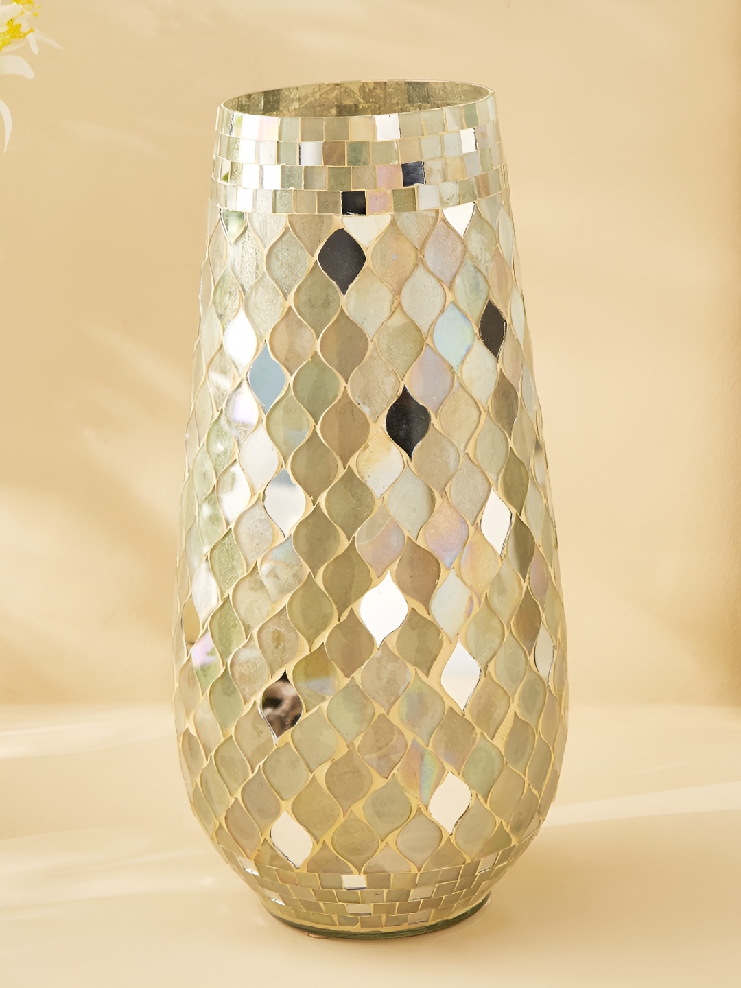 

Home Centre Mabel Green and GoldToned Textured Glass Mosaic Vase