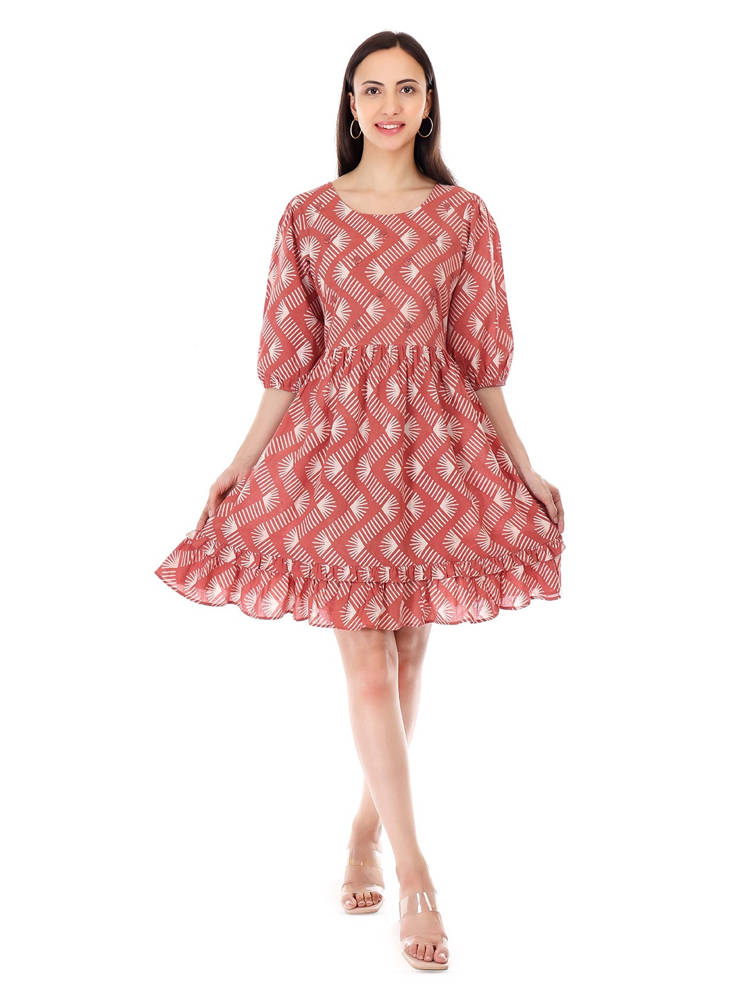 

GRIVA Printed Fit & Flare Dress, Rust