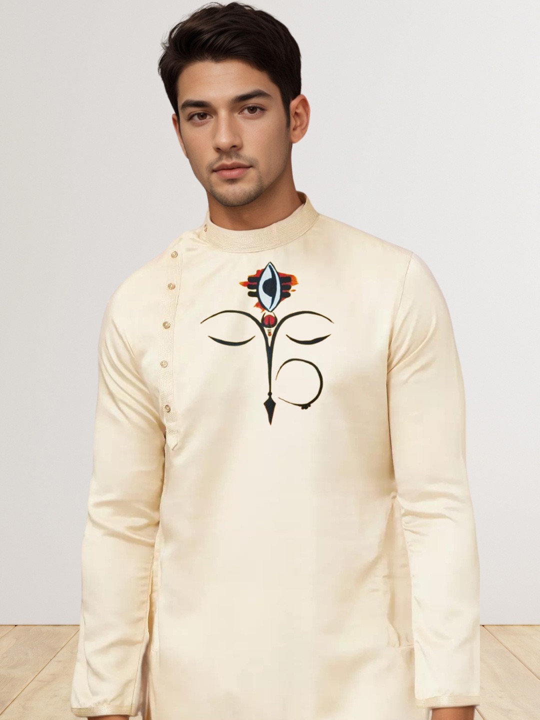 

DEVOILER Abstract Printed Mandarin Collar Straight Kurta, Beige