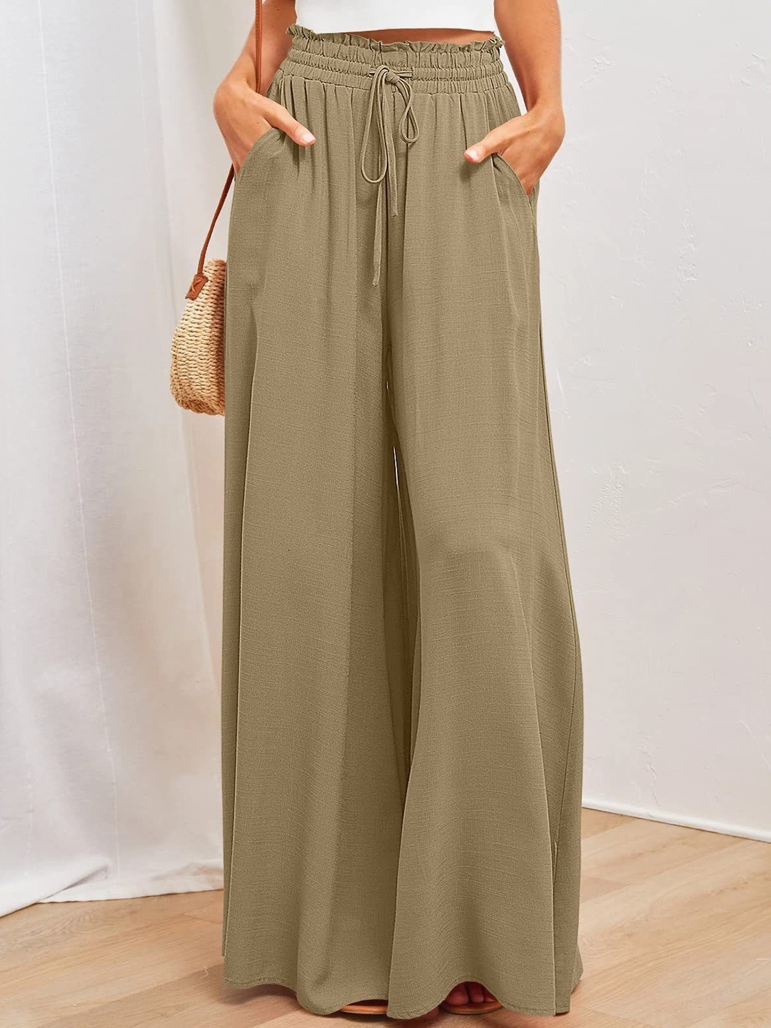 

KPOP Women Flared Palazzos, Brown