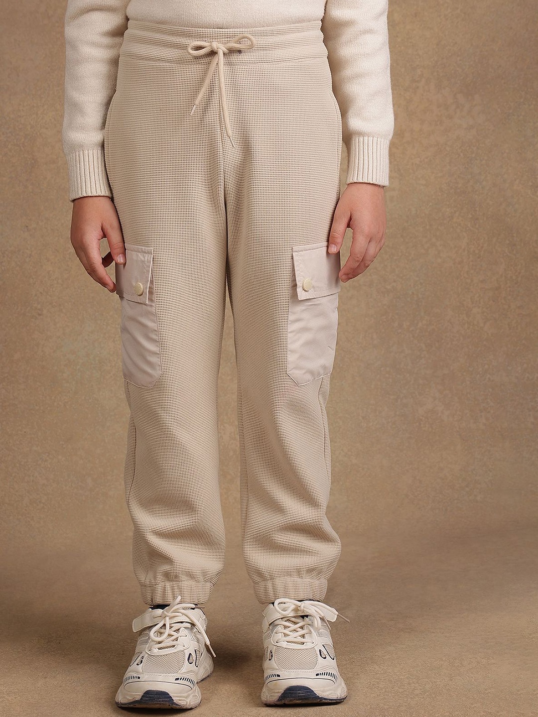 

One Friday Boys Self Design Mid-Rise Cargo Trouser, Beige