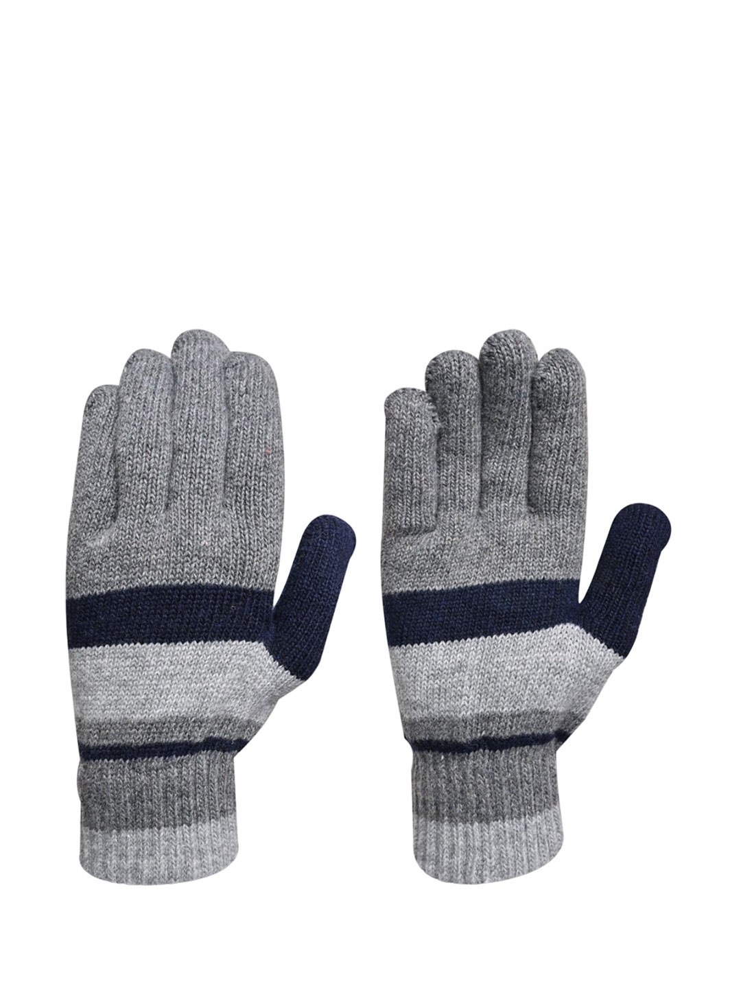 

LOOM LEGACY Men Striped Acrylic Winter Woollen Gloves, Grey