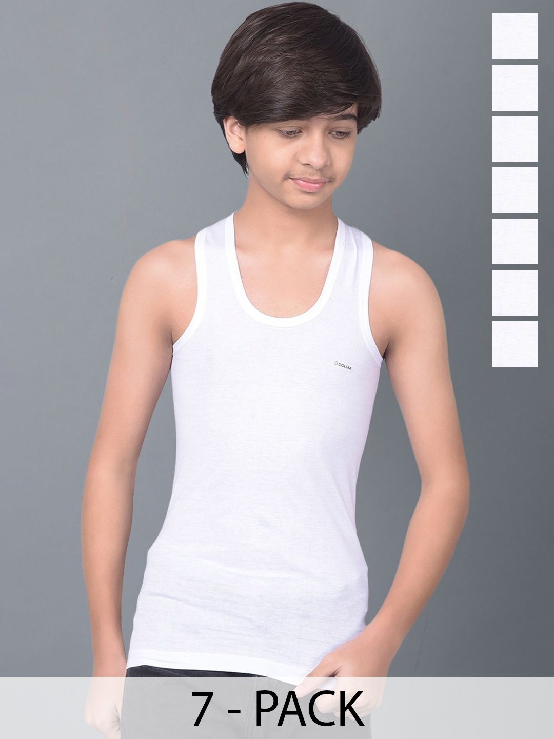

Dollar Bigboss Boys Pack of 7 Scoop Neck Innerwear Vests, White