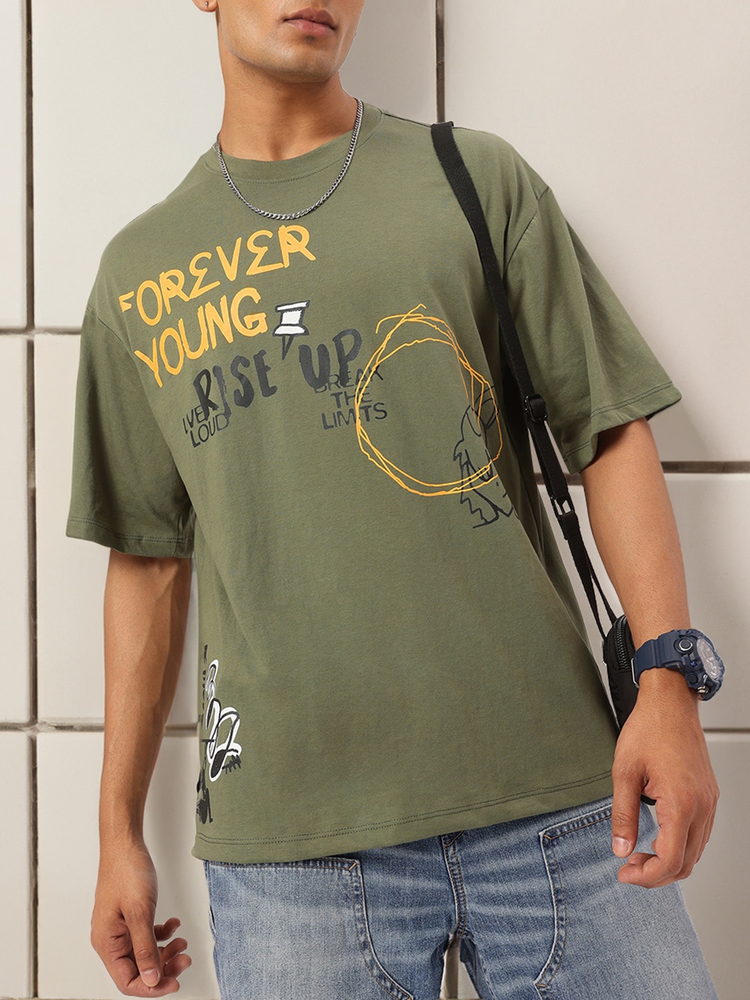 

Kook N Keech Fierce & Free Graffiti-Inspired Printed Relaxed Tee, Olive