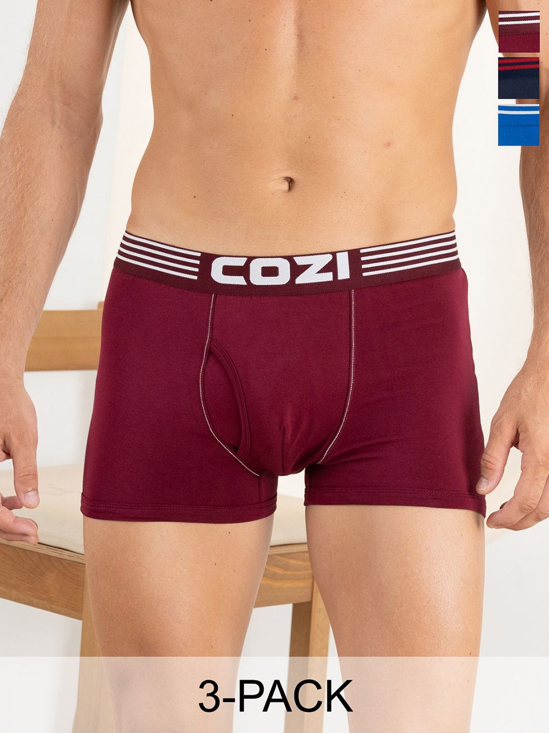 

Lux Cozi Pack Of 3 Solid Assorted Pure Cotton Trunks