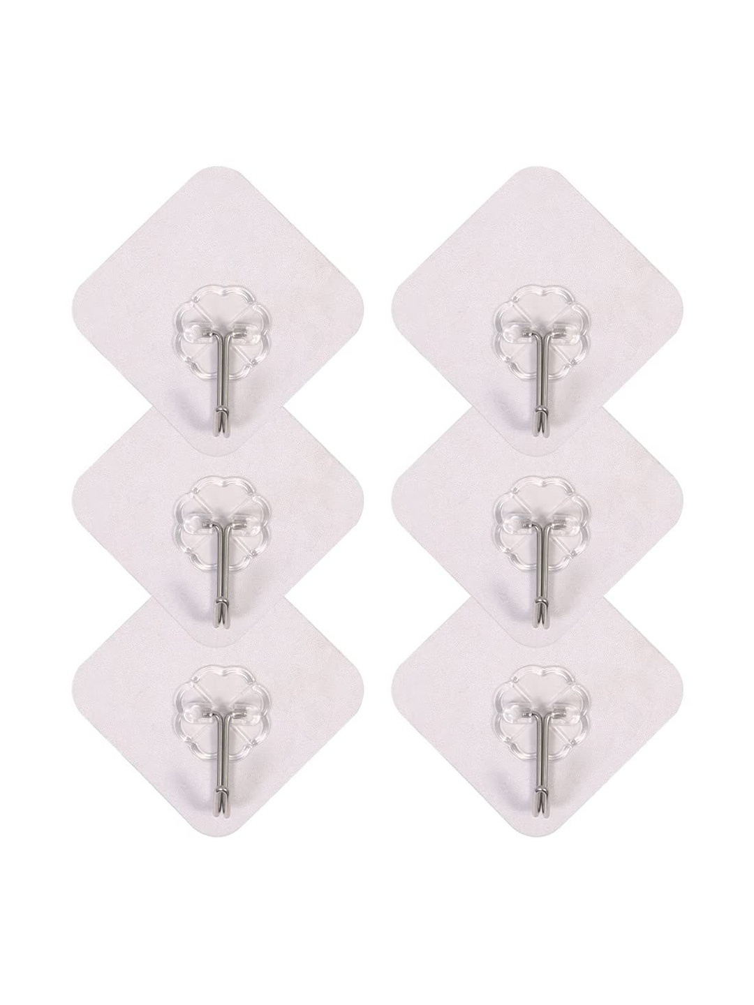 

prettykrafts White & Transparent 6 Pieces Self Adhesive Wall Hooks