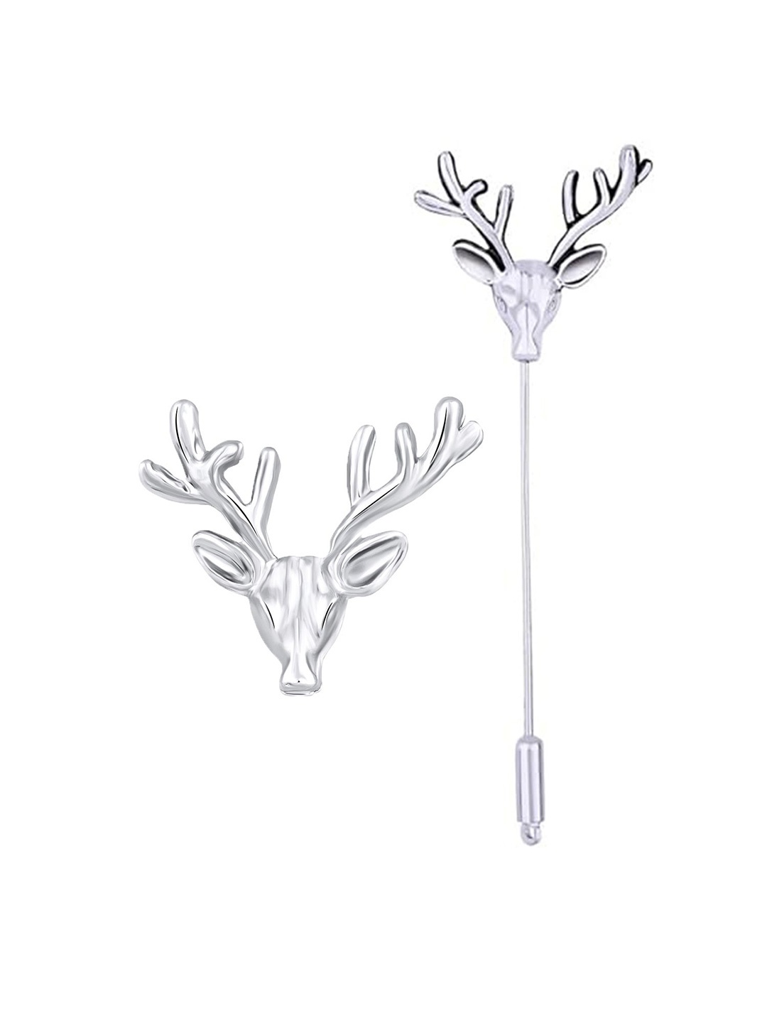 

Mahi Pack of 2 Men Silver-Toned Deer-Face Shaped Brooches