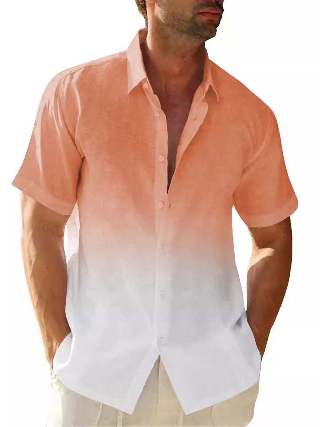 

StyleCast Men Spread Collar Solid Cotton Casual Shirt, Orange