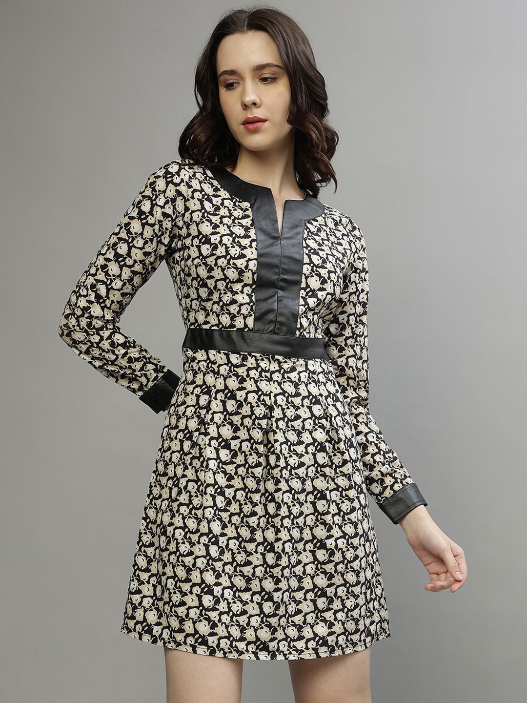 

ELLE Women Conversational Printed A-Line Mini Dress, Beige