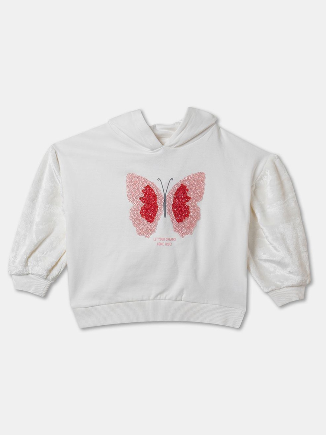 

R&B Girls Graphic Printed Hood Cotton Pullover Sweatshirt, White