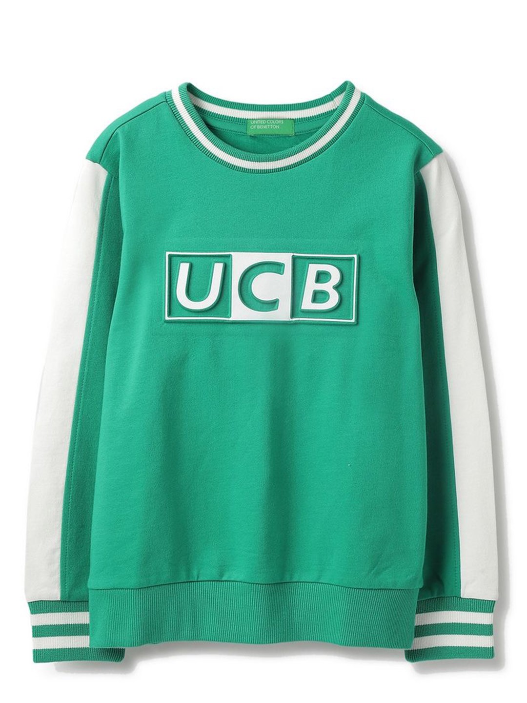

United Colors of Benetton Boys Colourblocked Round Neck Cotton Pullover Ribbed Sweatshirt, Green